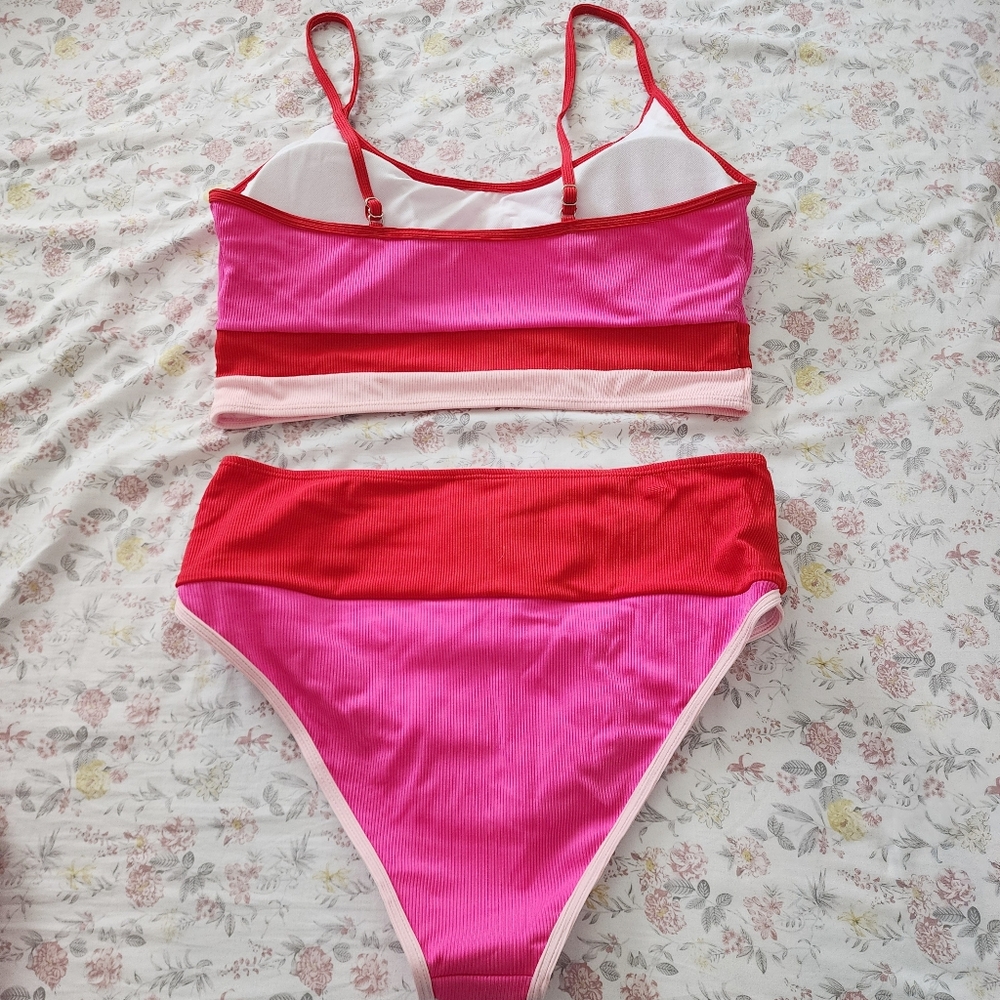 NWT Jess Lea Pink Colorblock Two‎ Piece Swimsuit Bikini - Picture 8 of 8